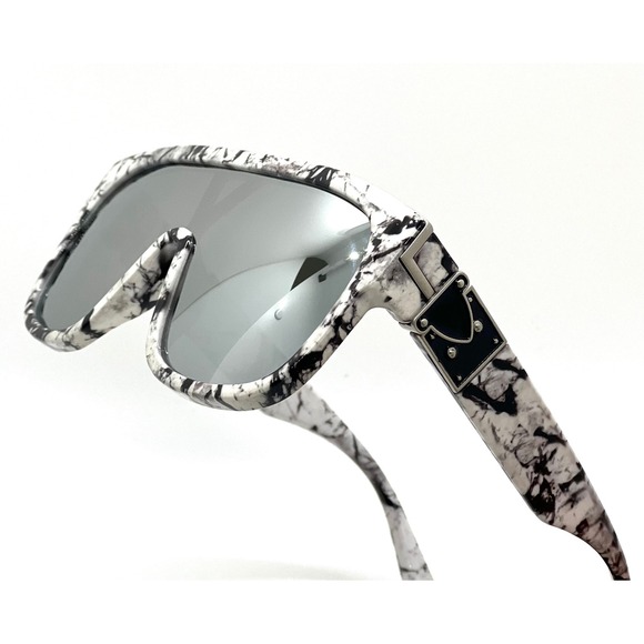 Sunglasses Men's Silver‎ Mirrored Lens Fashion Marble Frame Beach Trendy Style - Picture 1 of 6